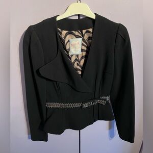 TRACY REESE NY Crepe Asymmetric Collar Blazer w Sequin Trim Detail